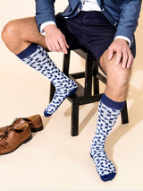 Bamboo compression stockings, blue geometric pattern