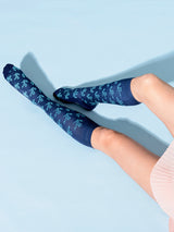 Bamboo compression stockings, blue with blue flowers