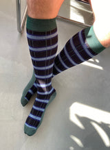 Cotton compression stockings, checkered blue and green