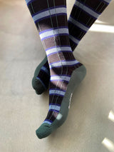 Cotton compression stockings, checkered blue and green