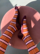 Cotton compression stockings, checkered orange and pink with gold glitter