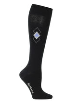 Cotton compression stockings, black with square detail