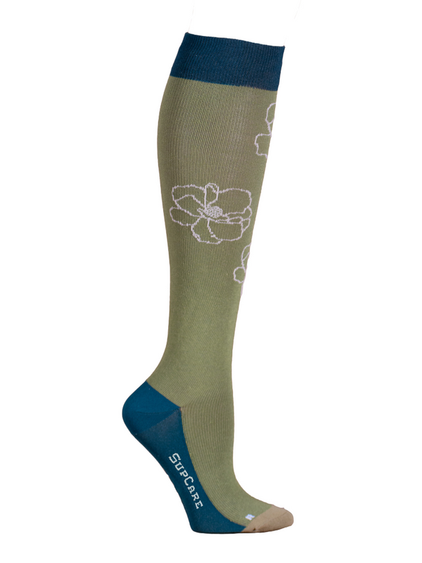 Compression stockings in organic cotton, Peony, dusty green