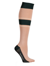Compression stockings wool and cotton, beige with green stripe