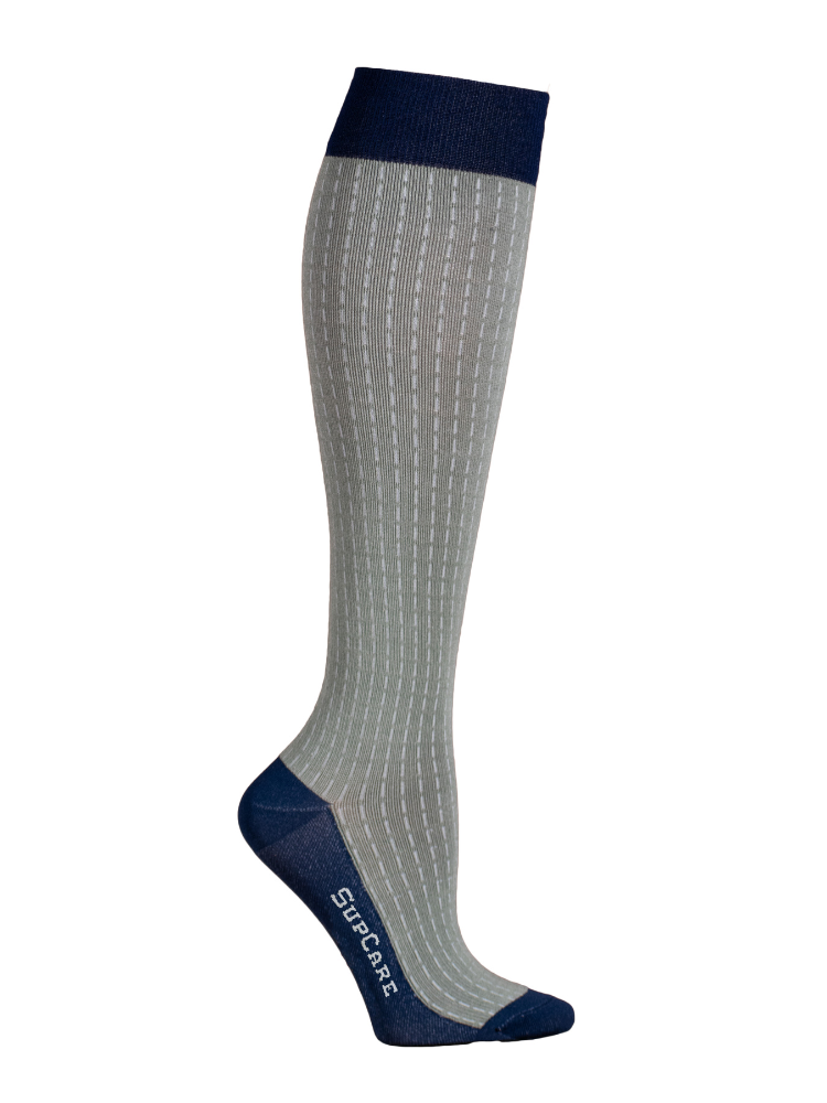 Compression stockings bamboo, green and blue, pinstriped