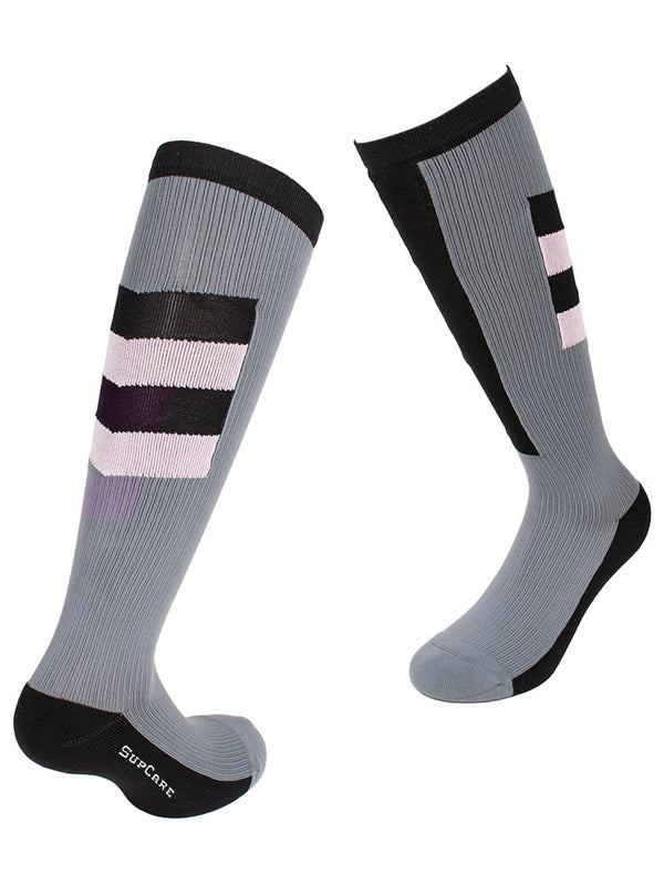 Compression stockings for sports, Class 2, grey and pastel pink