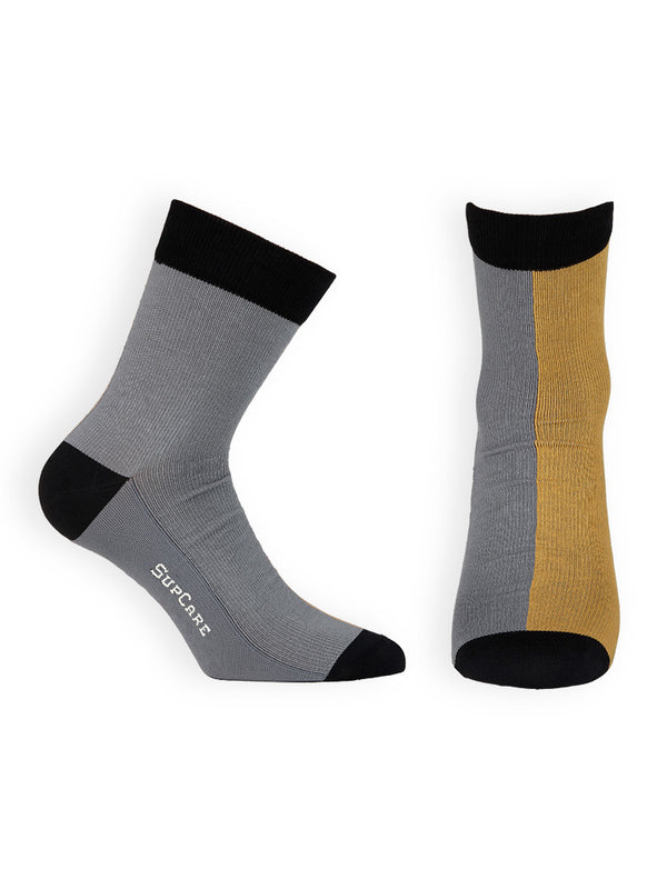 Compression crew socks bamboo, grey and mustard-yellow