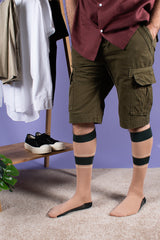 Compression stockings wool and cotton, beige with green stripe