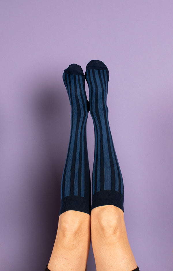 Compression stockings cotton, blue stripes