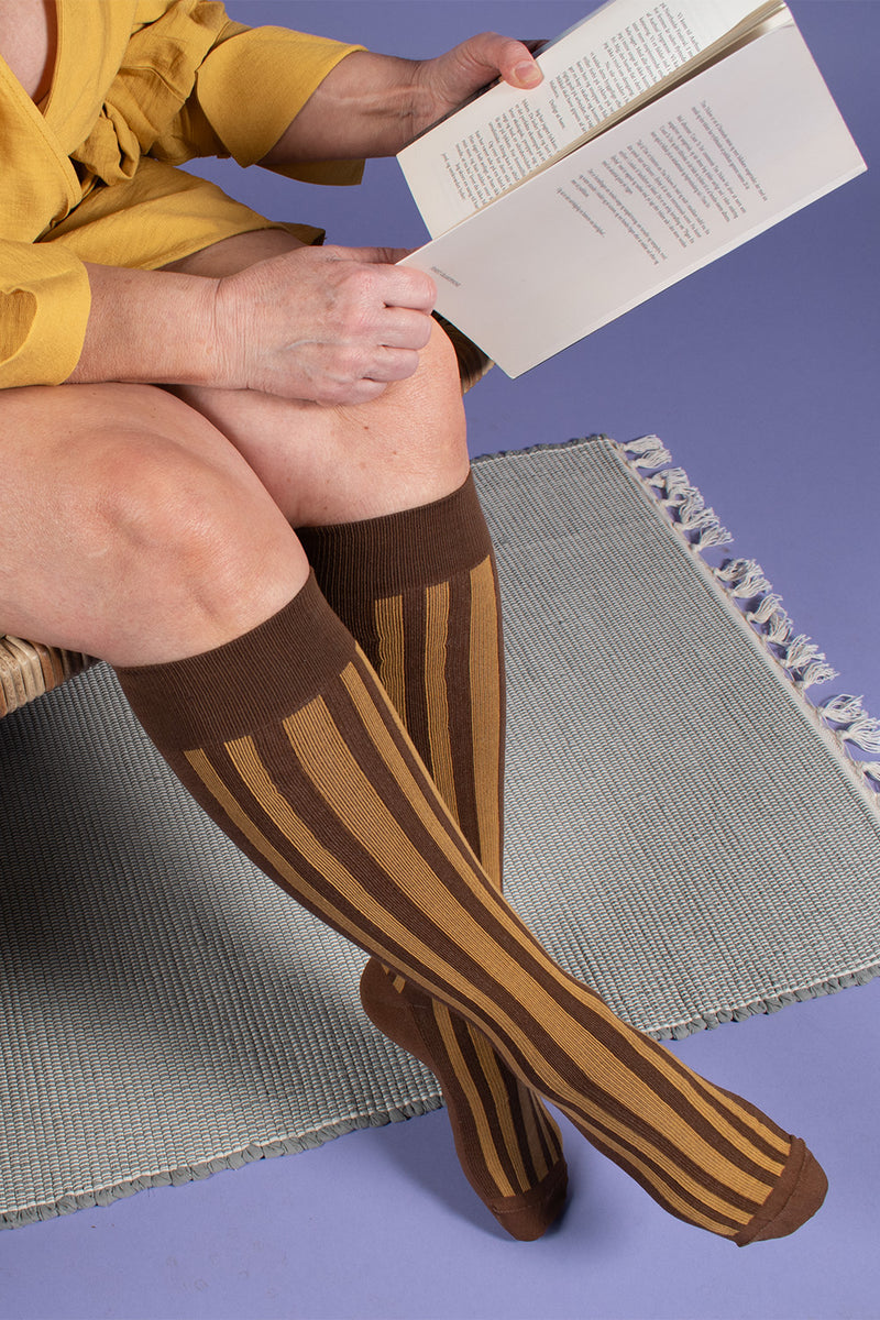 Compression stockings cotton, Mustard stripes