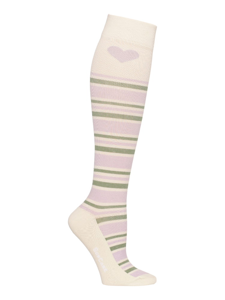 Compression Stockings Cotton, Off White with Green and Purple Stripes