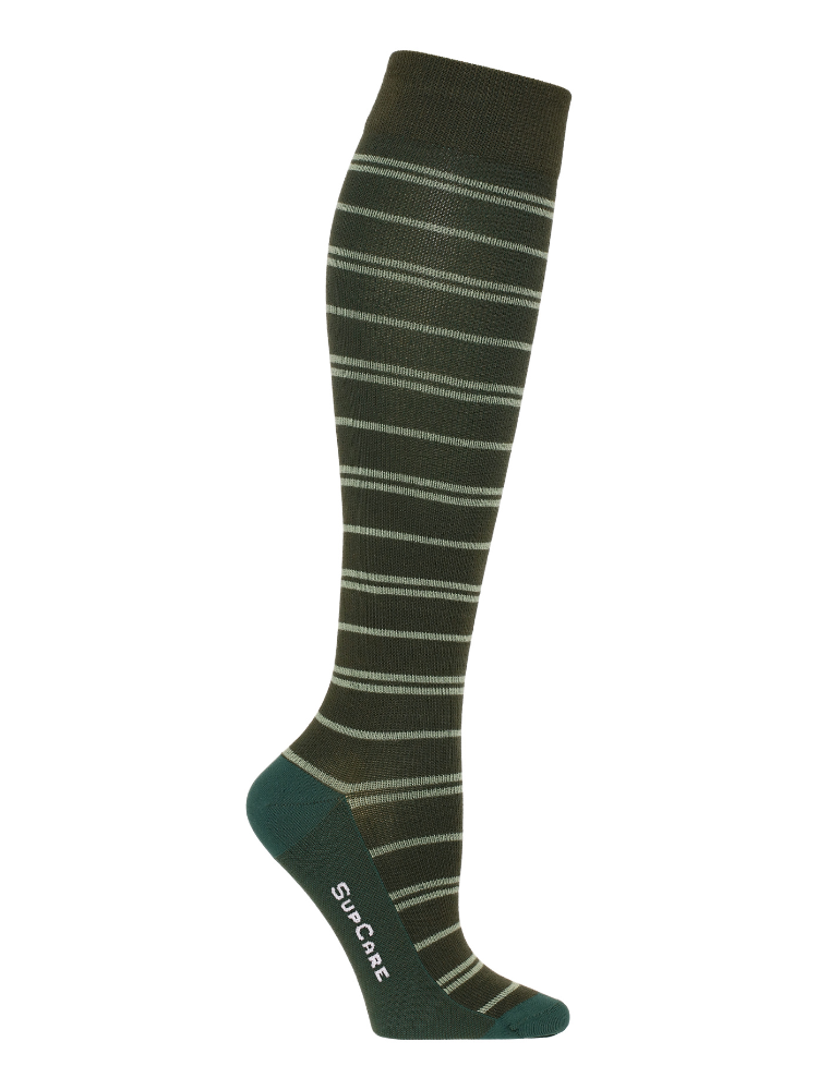 Compression Stockings Bamboo, Green Stripes