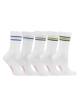 TENNIS SOCKS COTTON, 5-PACK, WHITE WITH STRIPES