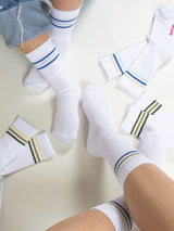 TENNIS SOCKS COTTON, 5-PACK, WHITE WITH STRIPES