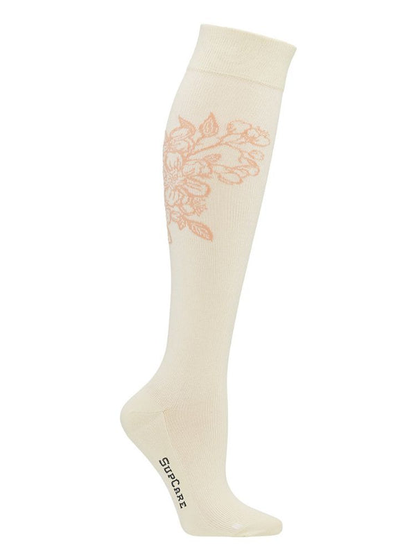 ORGANIC COTTON COMPRESSION STOCKINGS, CHERRY BLOSSOM, OFF WHITE