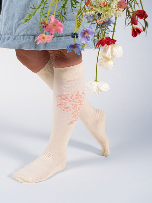 ORGANIC COTTON COMPRESSION STOCKINGS, CHERRY BLOSSOM, OFF WHITE