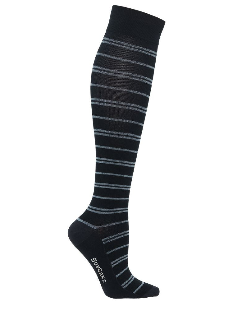 Bamboo compression stockings, Navy blue with stripes