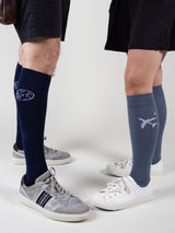 COMPRESSION STOCKINGS BAMBOO, BLUE GREY WITH AIRPLANE