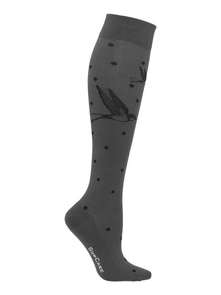 Compression Stockings Cotton, Grey with dots and swallows