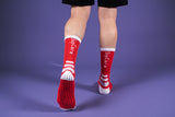 Sports compression crew socks with SoftAir, grip sole, red