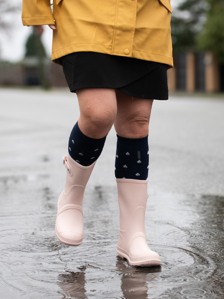 Compression Stockings ECO Cotton, Navy Blue with Raindrops