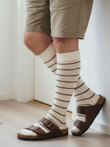 SupCare Compression Stockings Cotton, Creme/Noisette Striped