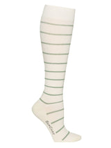 Compression Stockings Cotton, Creme/Green Striped