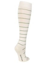 Compression Stockings Cotton, Creme/Green Striped