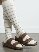 Compression Stockings Cotton, Creme/Green Striped