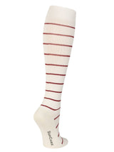 Compression Stockings Cotton, Creme/Cherry Striped