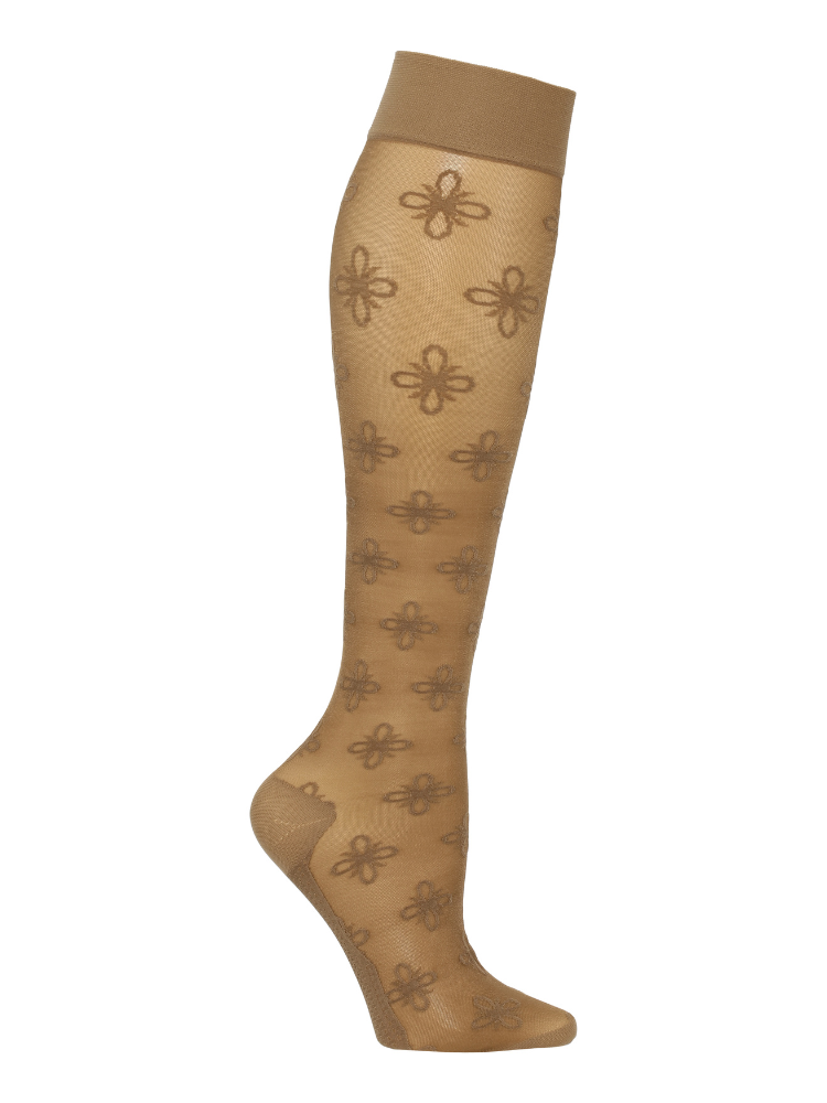 Nylon Compression Stockings, Mocca with Flowers