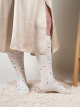 Bamboo compression stockings, Cream with dots, Wide Calf