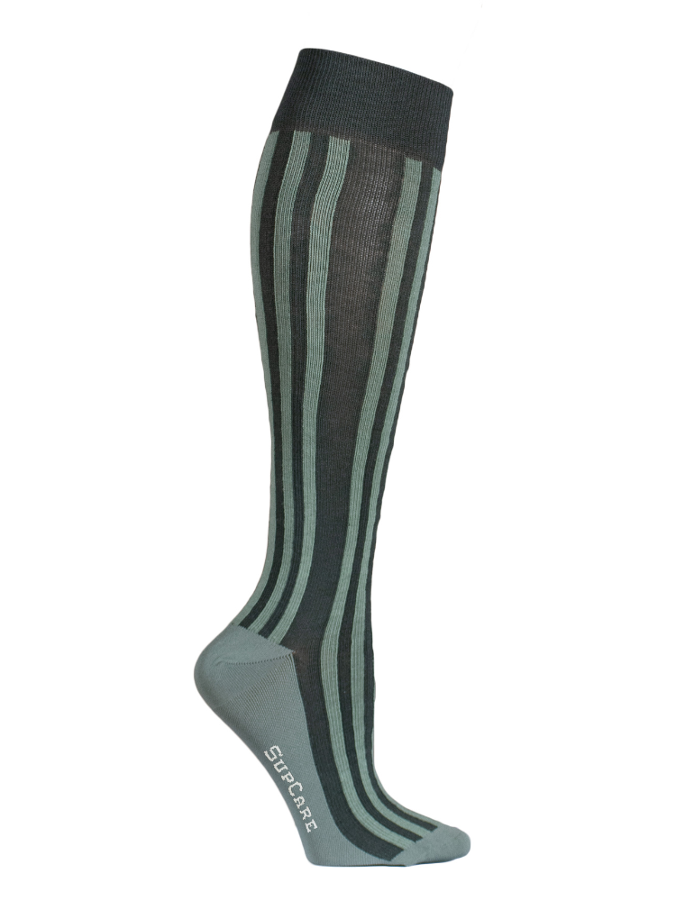 Compression stockings cotton, green stripes