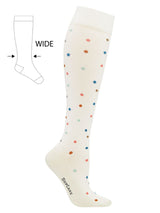 Bamboo compression stockings, Cream with dots, Wide Calf