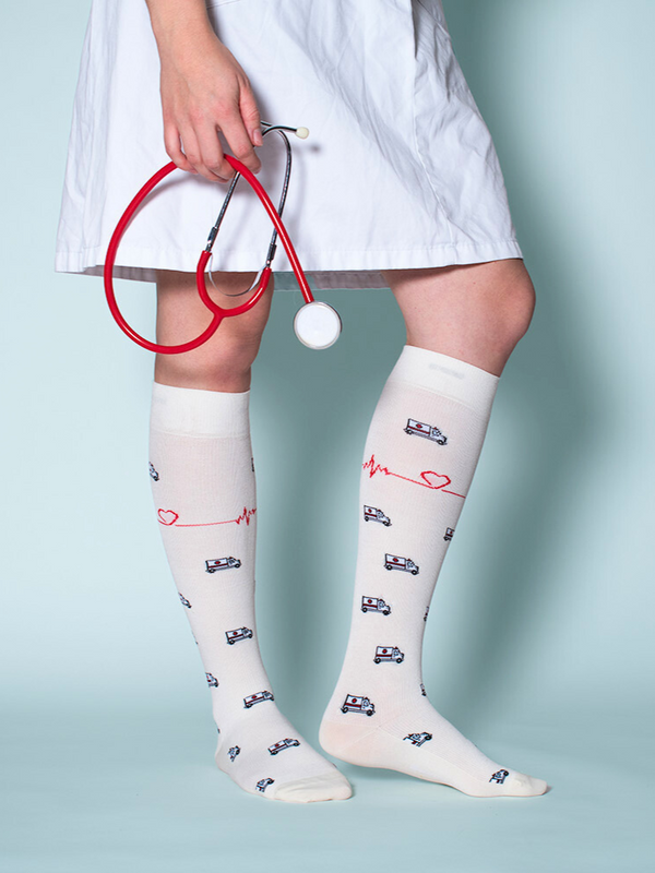 Compression Stockings Bamboo, Cream with Ambulances