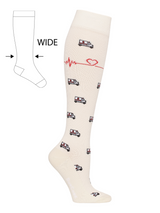 Compression Stockings Bamboo, Cream with Ambulances, WIDE CALF