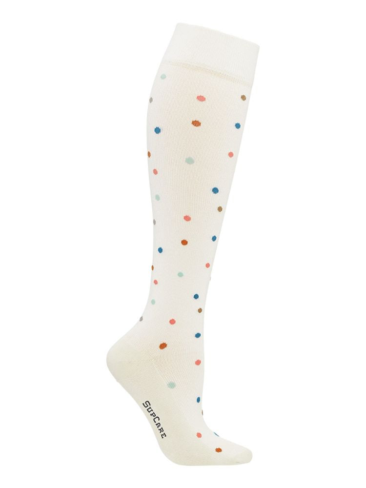 Bamboo compression stockings, Cream with dots – SupCare