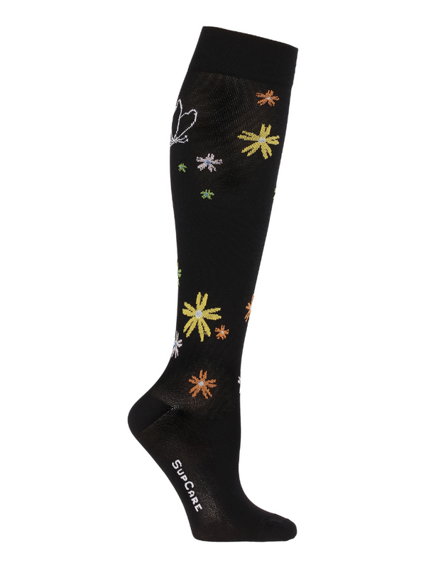 Compression Stockings ECO Cotton, Black with Butterflies