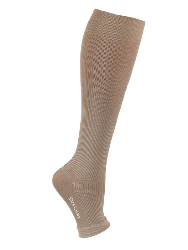 Compression Stockings Bamboo, Open Toe, Beige