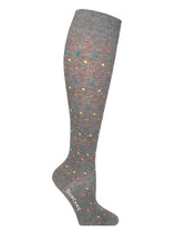 Cotton compression stockings, grey with coloured dots