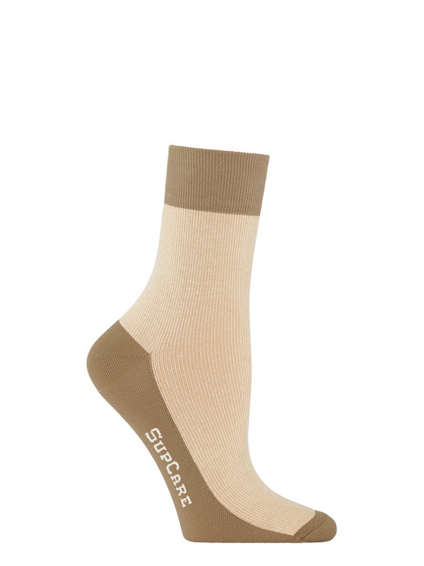 Wool compression crew socks, beige and brown