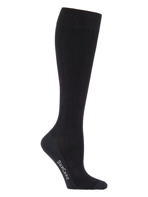 Bamboo compression stockings, wide leg, black rib weave