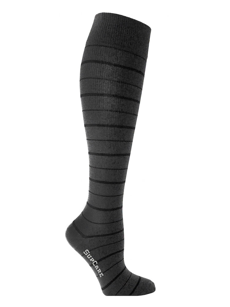 Bamboo compression stockings, grey with black stripes