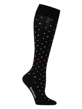 Cotton compression stockings, black with coloured dots
