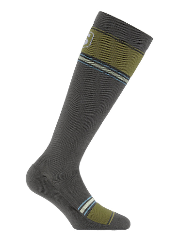 Sports compression socks, dark grey with green details