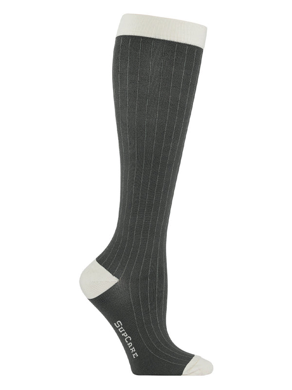 Meryl Skinlife compression stockings, grey with white stripes
