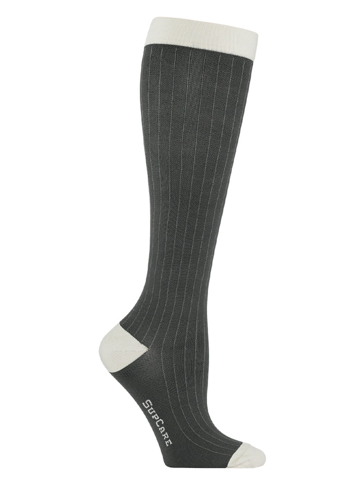 Meryl Skinlife compression stockings, grey with white stripes