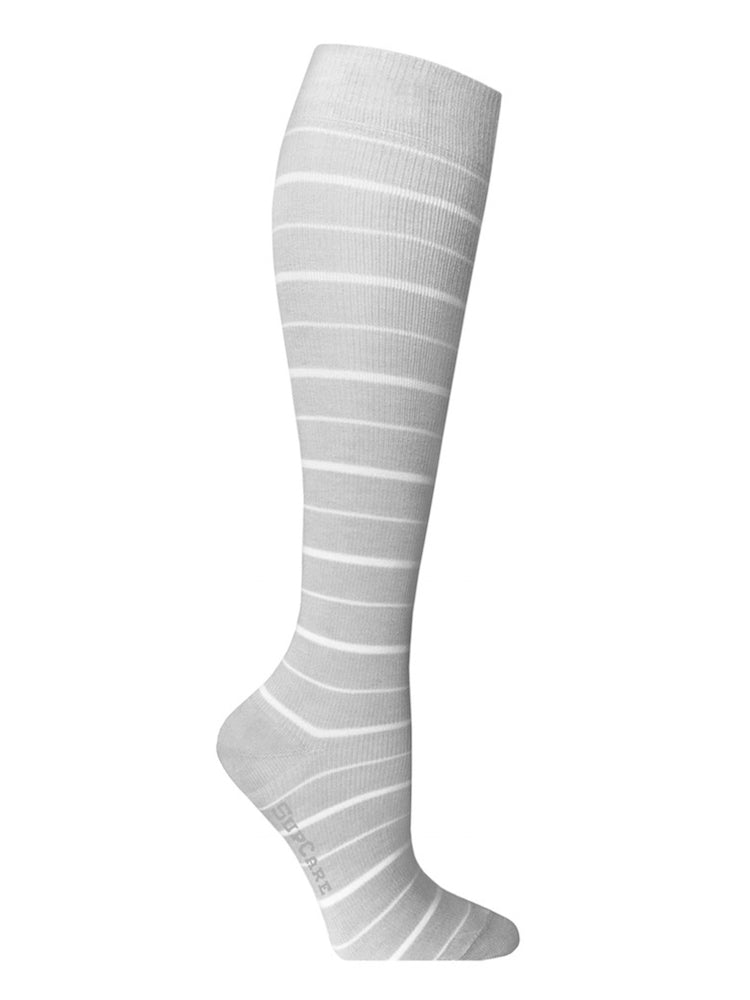 Bamboo compression stockings, light grey with white stripes