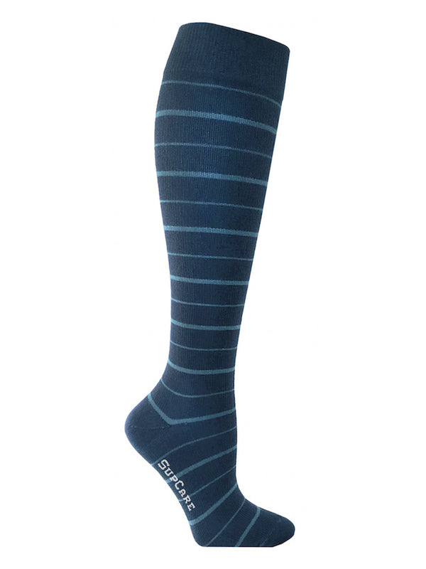 Bamboo compression stockings, blue with blue stripes