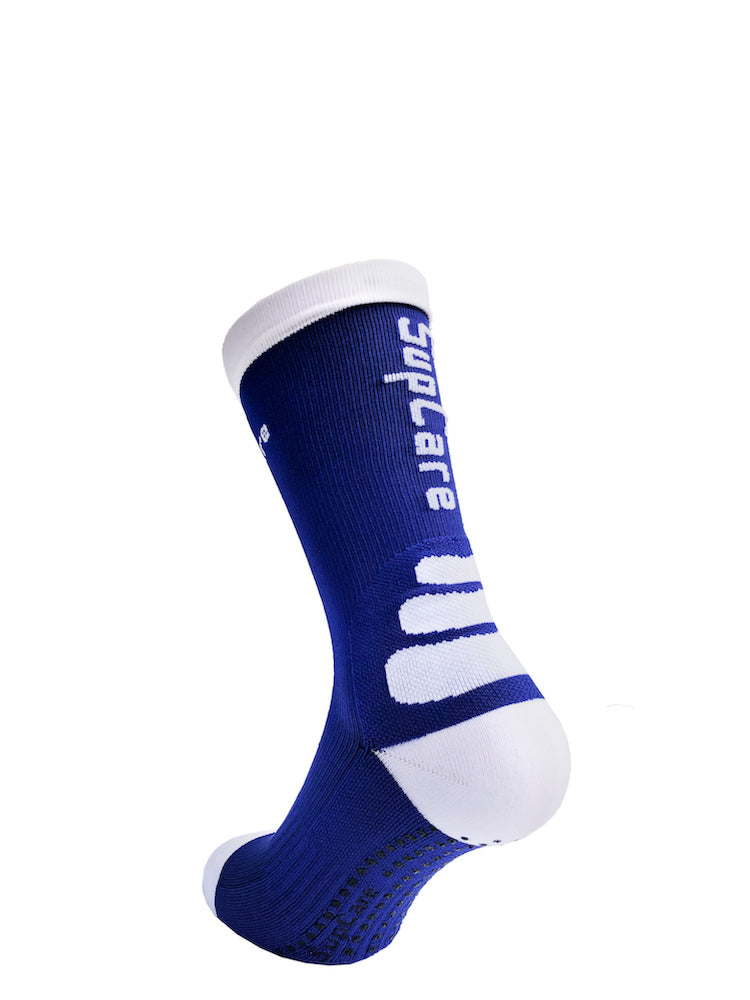 Sports compression crew socks with SoftAir, grip sole, blue